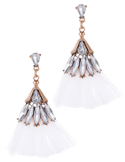 Fashion White Waterdrop Shape Decorated Tassel Earrings