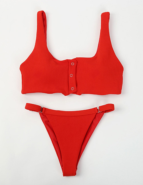 Sexy Red Pure Color Decorated Swimwear