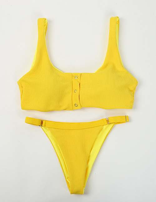 Sexy Yellow Pure Color Decorated Swimwear