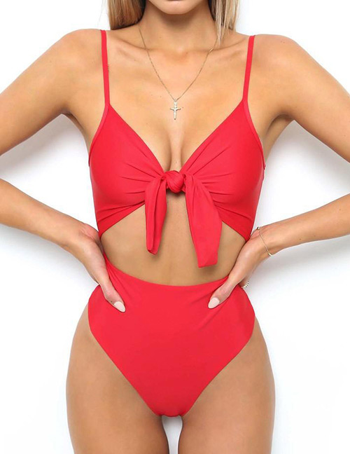 Sexy Red Bowknot Shape Decorated One-piece Swimwear