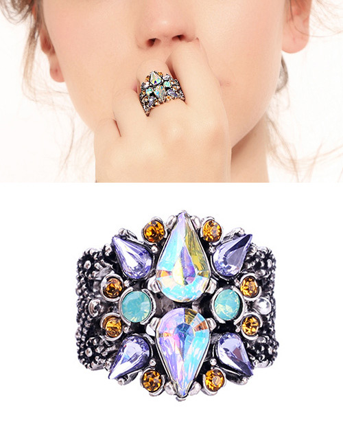 Fashion Blue Waterdrop Shape Decorated Opening Ring