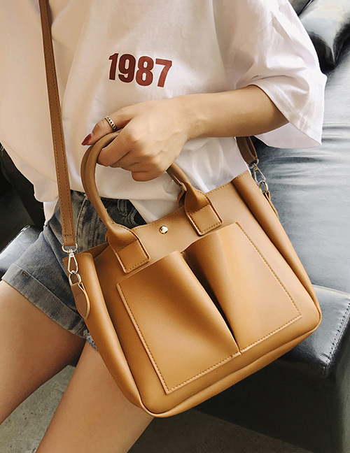 Fashion Brown Pure Color Decorated Bag