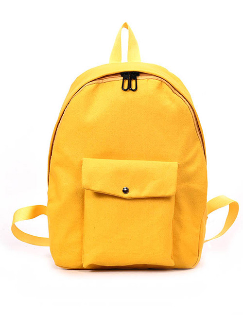 Fashion Yellow Pure Color Decorated Backpack