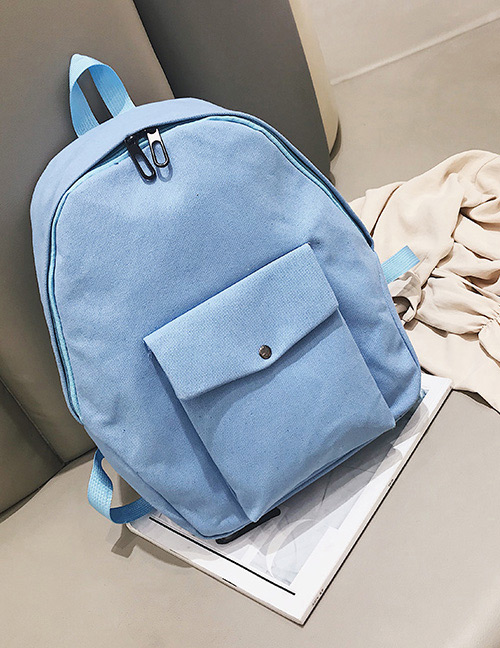 Fashion Light Blue Pure Color Decorated Backpack