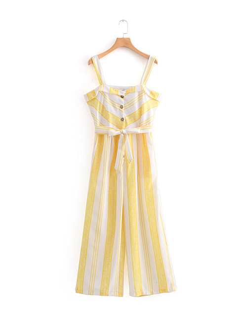 Fashion Yellow Stripe Pattern Decorated Suspender Dress