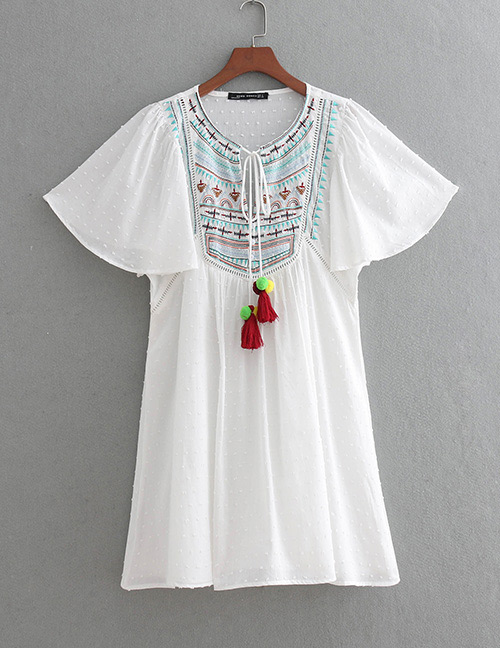 Fashion White Tassel Decorated Dress
