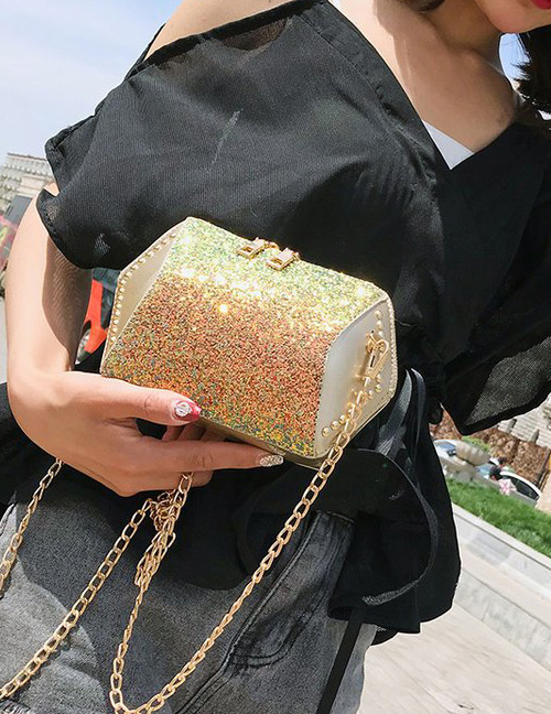 Fashion Gold Color Geometric Shape Decorated Bag