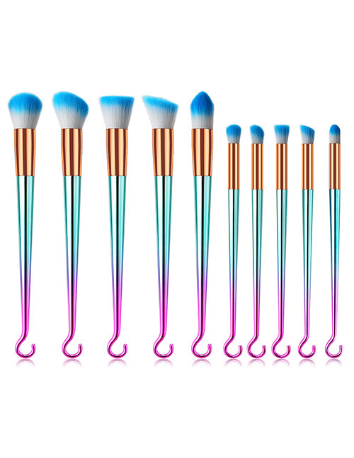 Fashion Pink+blue Hook Shape Decorated Makeup Brush (10 Pcs )
