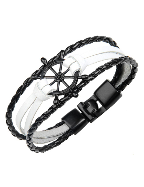 Fashion Black+white Compass Shape Decorated Bracelet(for Men)
