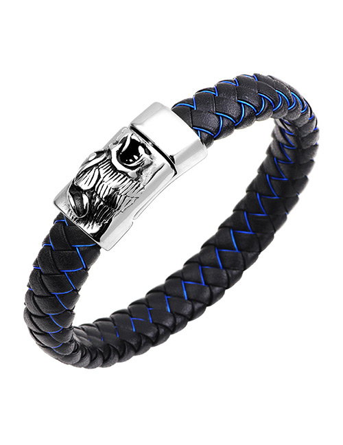 Fashion Blue+black Grid Pattern Decorated Bracelet