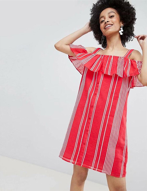 Fashion Red Stripe Pattern Decorated Dress