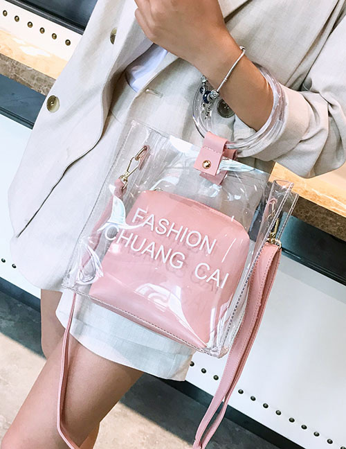 Fashion Pink Letter Pattern Decorated Shoulder Bag (2 Pcs )