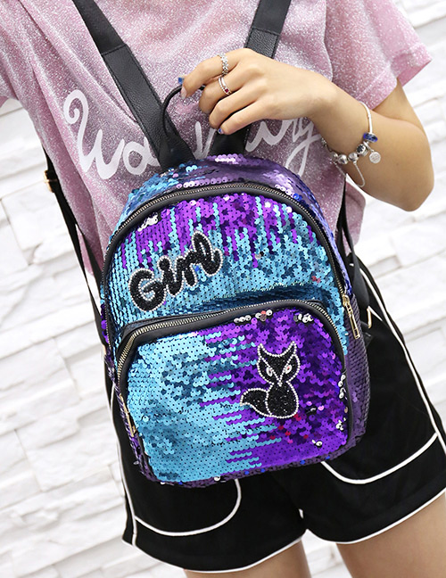 Fashion Blue Letter Pattern Decorated Backpack