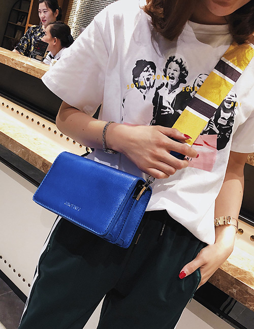 Fashion Blue Square Shape Decorated Shoulder Bag