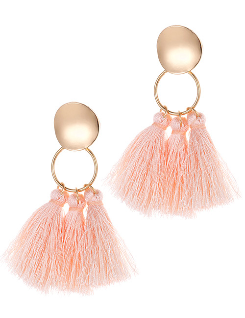 Fashion Light Pink Tassel Decorated Earrings