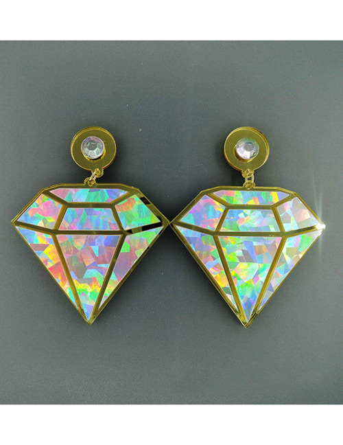 Fashion Gold Color Diamond Shape Decorated Earrings