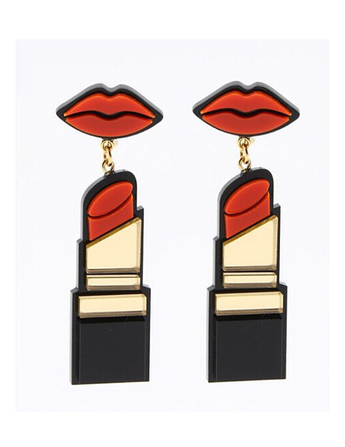 Fashion Black Lipstick Shape Decorated Earrings