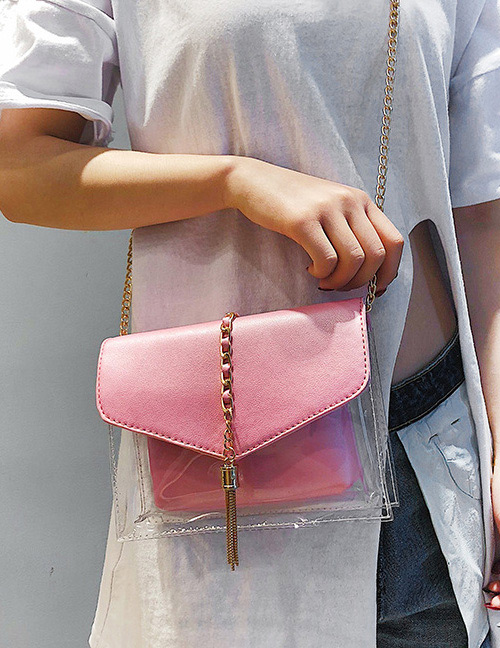 Fashion Pink Square Shape Decorated Shoulder Bag (2 Pcs )