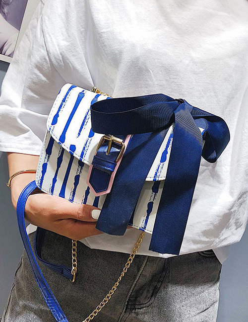 Fashion Blue Stripe Pattern Decorated Shoulder Bag