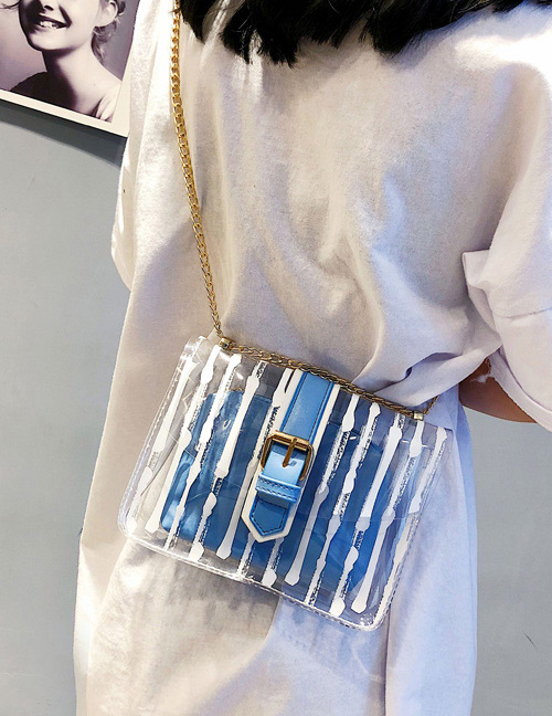 Fashion Blue Buckle Shape Decorated Shoulder Bag