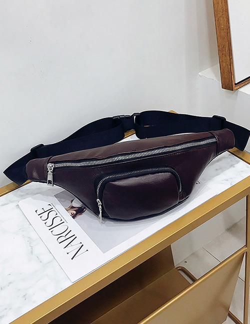Fashion Dark Brown Zipper Decorated Bag
