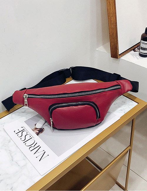 Fashion Claret Red Zipper Decorated Bag