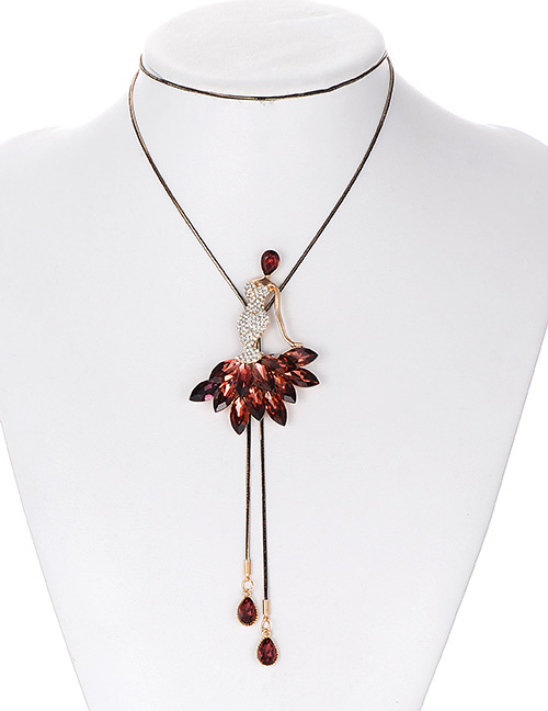 Fashion Claret Red Girl Shape Decorated Necklace
