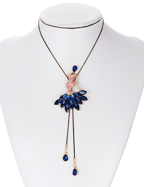 Fashion Pink+navy Girl Shape Decorated Necklace