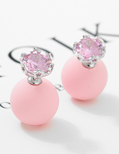Fashion Pink+silver Color Diamond Decorated Earrings