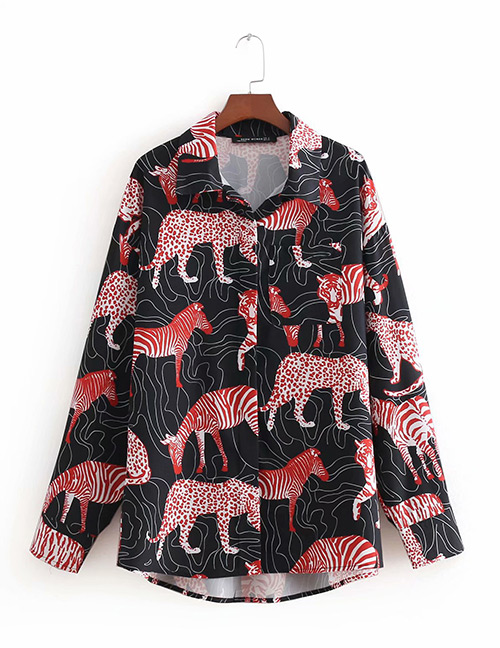 Fashion Multi-color Leopard Pattern Decorated Shirt