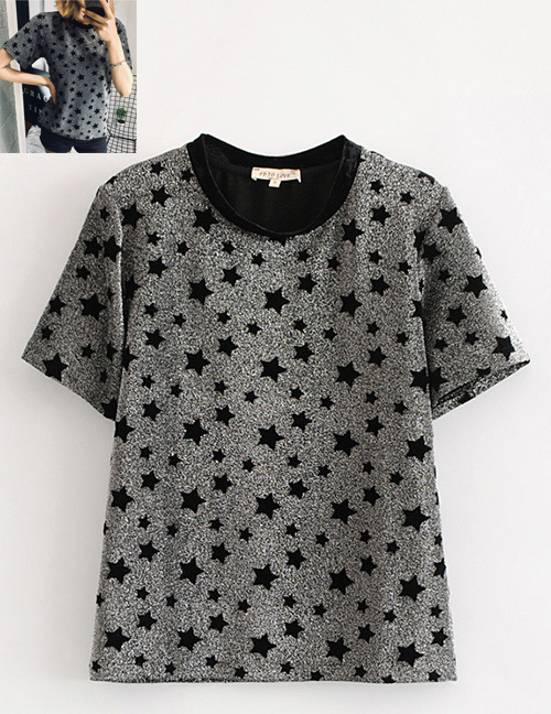 Fashion Black Star Pattern Decorated Shirt