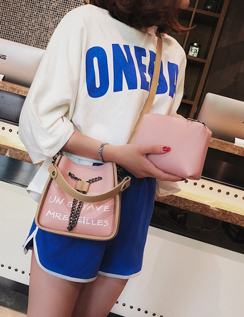 Fashion Pink Letter Pattern Decorated Shoulder Bag (2 Pcs )