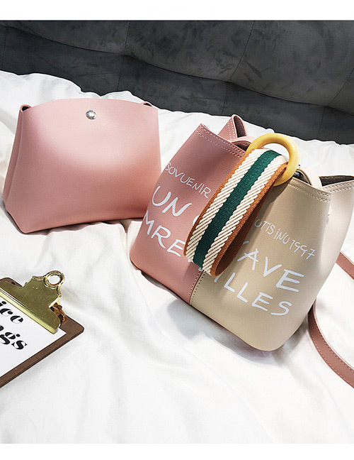 Simple Pink Letter Pattern Decorated Shoulder Bag (2 Pcs )