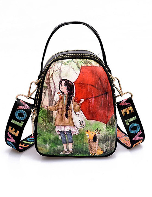 Simple Multi-color Gril&dog Pattern Decorated Shoulder Bag
