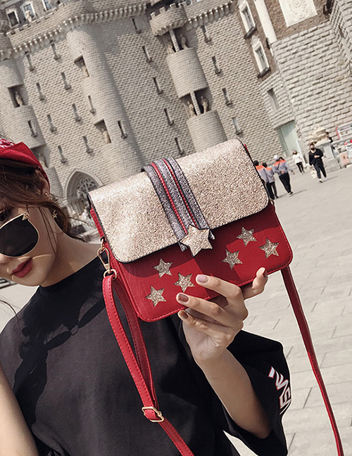 Fashion Red Star Shape Decorated Shoulder Bag