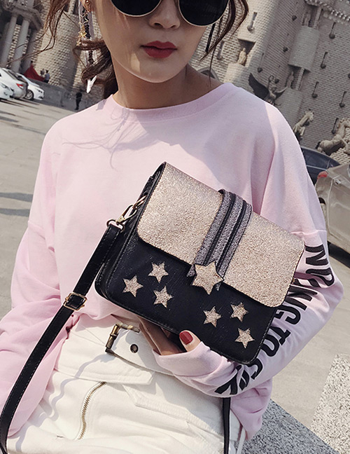 Fashion Black Star Shape Decorated Shoulder Bag