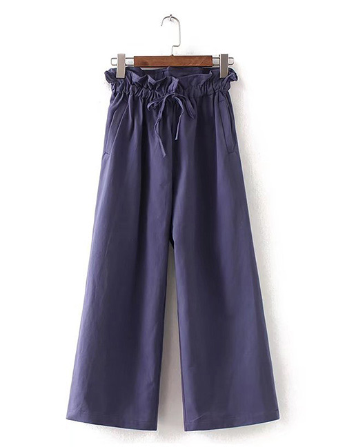 Fashion Dark Purple Pure Color Decorated Trousers