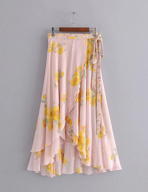 Fashion Pink Flower Patternd Decorated Skirt
