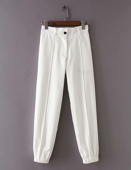 Fashion White Pure Color Decorated Trousers