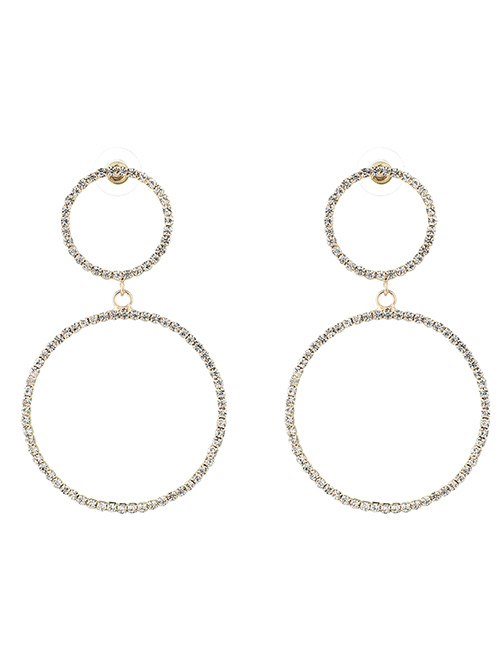 Elegant Gold Color Circular Ring Decorated Earrings