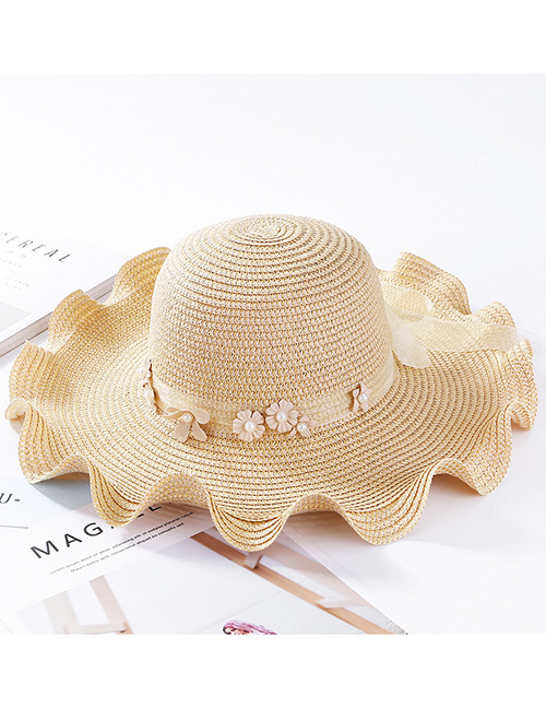 Fashion Beige Flowers Decorated Sunscreen Beach Hat
