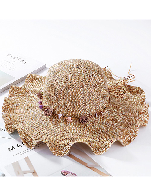 Fashion Light Coffee Flowers&shells Decorated Sunscreen Beach Hat
