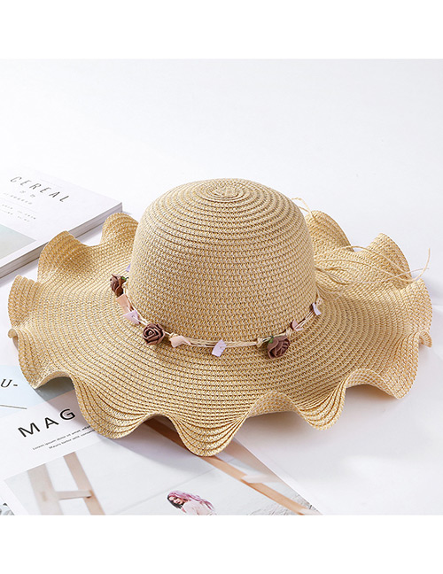 Fashion Beige Flowers&shells Decorated Sunscreen Beach Hat