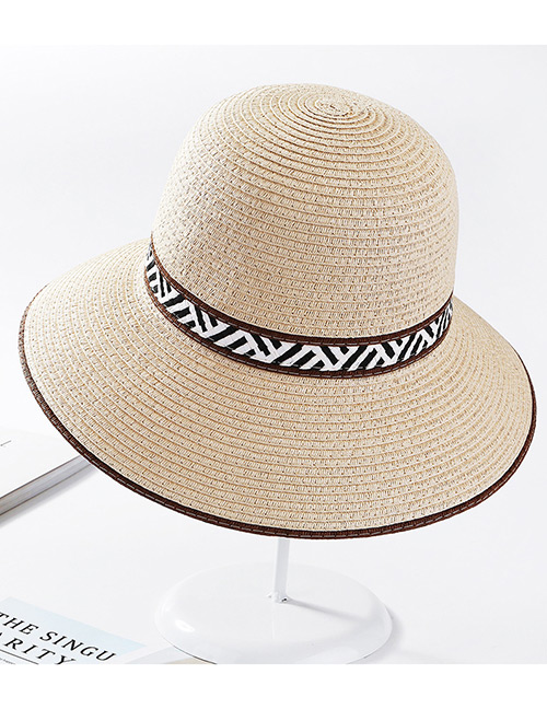 Fashion Beige Stripe Pattern Design Sunscreen Beach Hat
