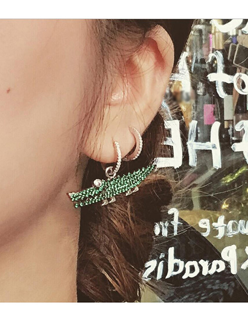 Fashion Green+silver Color Crocodile Shape Decorated Earrings
