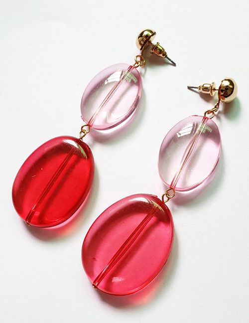 Vintage Red Oval Shape Decorated Earrings
