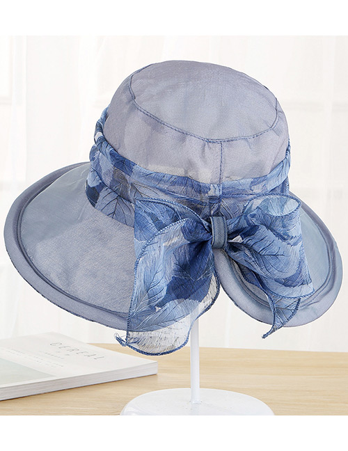 Fashion Navy Bowknot Decorated Foldable Anti-ultraviolet Hat