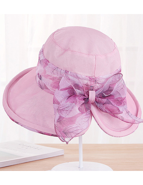 Fashion Pink Bowknot Decorated Foldable Anti-ultraviolet Hat