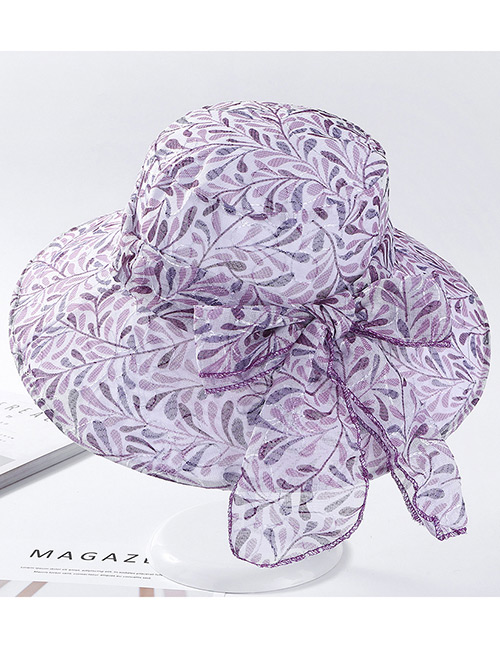 Fashion Purple Leaf Pattern Design Foldable Sunscreen Hat