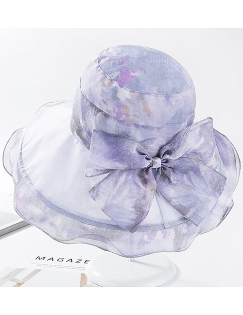 Fashion Gray Bowknot Decorated Wave Shape Sunscreen Hat
